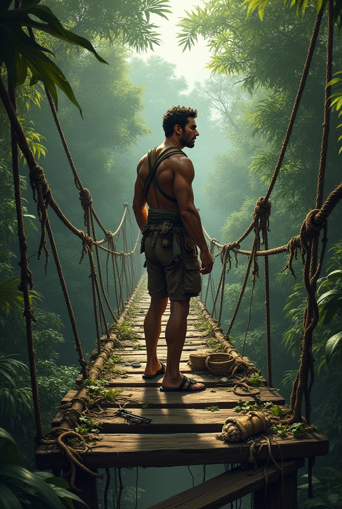 Bridge man root watches eyes ropes jungle
