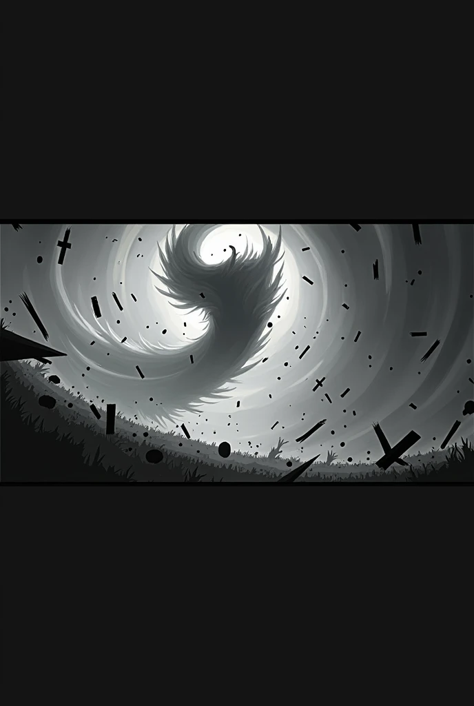 a lot of chaos, inside the tornado, BLACK AND WHITE COLORS, and very bright rays, strong storm 