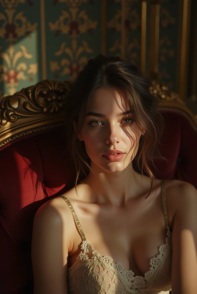 a shy german girl in a villa, decadent mansion, masturbating, highly detailed, natural lighting, soft lighting, photorealistic, cinematic composition, dramatic shadows, glowing skin, detailed facial features, long lashes, beautiful eyes, intricate details, ornate interior, warm color palette