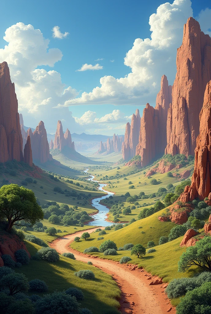 Create an image where, in normal orientation, A landscape is shown, and rotating this image 180 degrees, A second, different landscape is shown