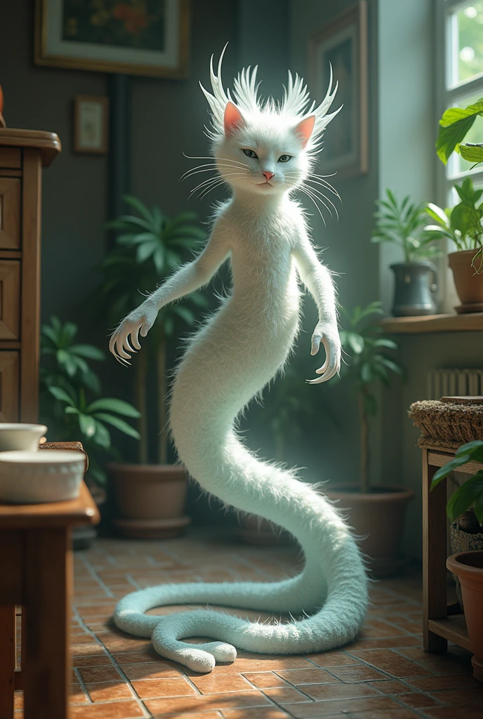 Gymnosomata (sea angel) with a snake body shape and cats fur and lives in a house