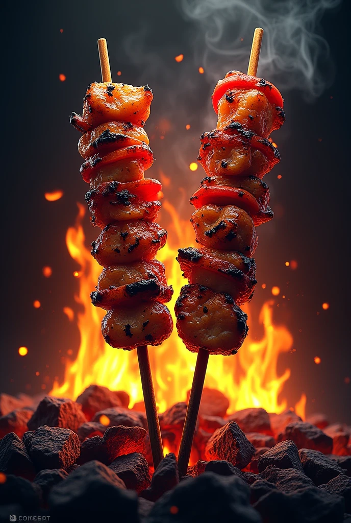 T-shirt for snack bar, with name fire and embers skewer