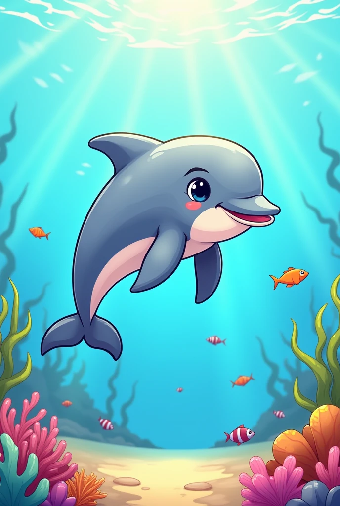 A draw dolphin in the sea for kids Coloring book