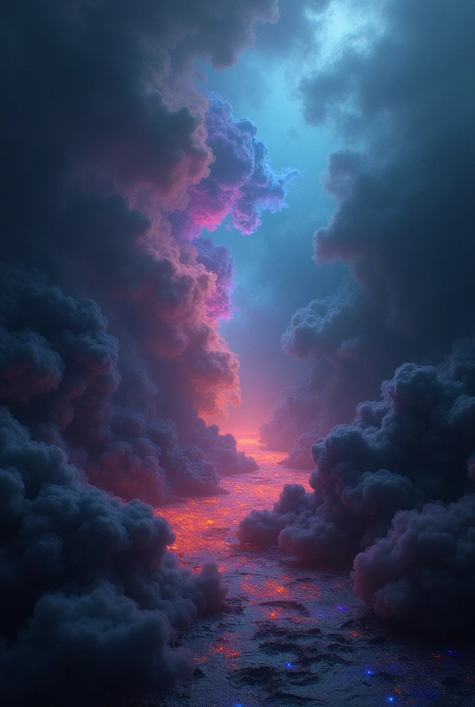 A black background, with smoke, sound and many colors

