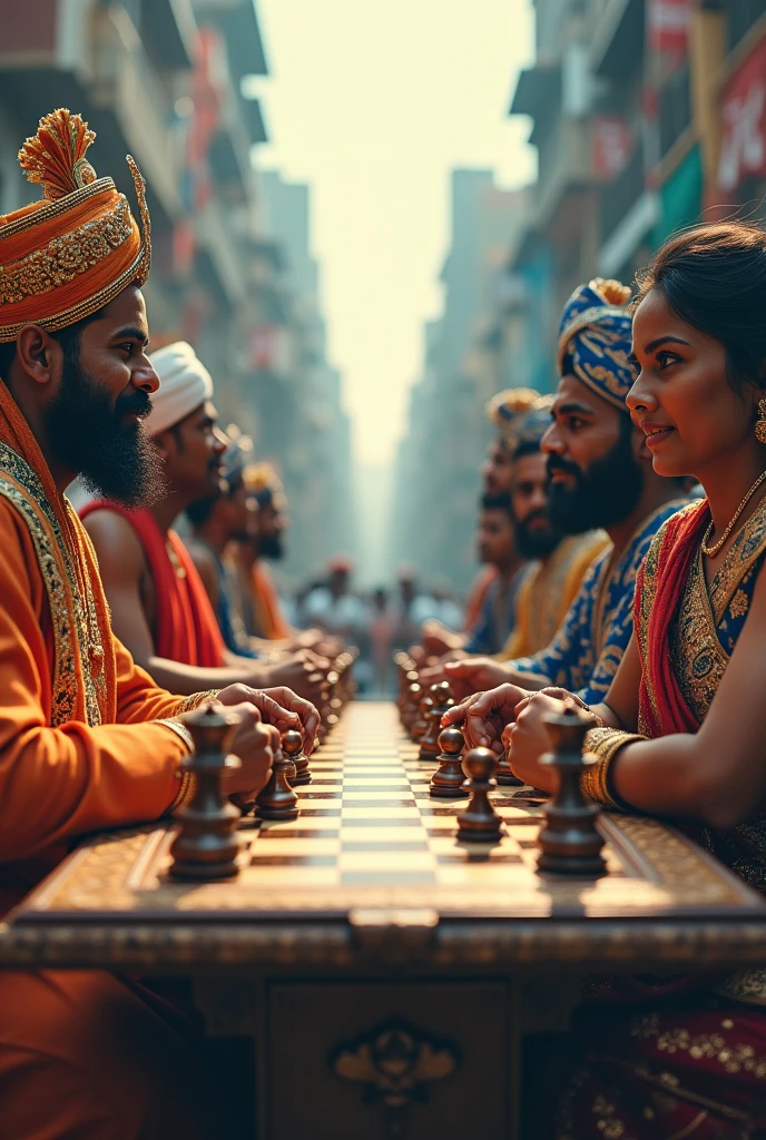 In the Chess game a Indian team there instead of wite gang and American team there instead of black gang