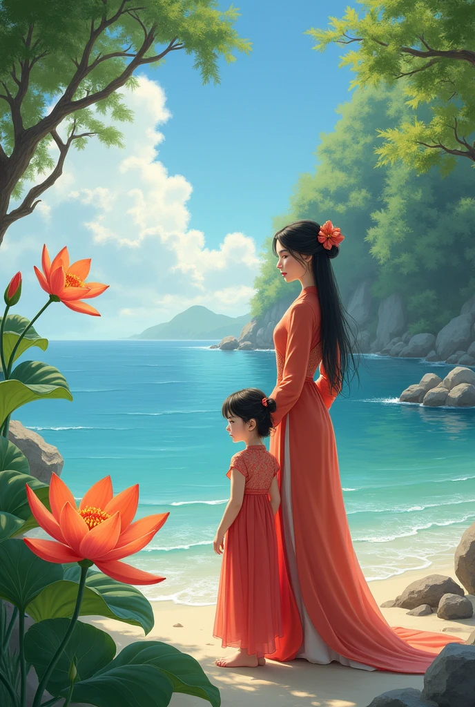 Pure Vietnamese lily The third princess and a young girl Seascape 