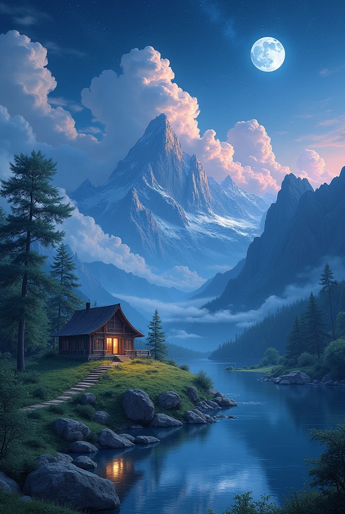 EbonyGoldAI masterpiece, best quality, high quality, High resolution, (((beautiful detailed sky))), grandeur, Hut, grand(Gorgeous, splendid), sight(view), great spectacle, HD, ((The best shadow)), actual, nature, landscape, cloud, Mountain, Grass, rock, HILL, cliff, tree, sidewalk, background only, Night Sky, moonlight, ((Super detailed)), (Best illustration), ((extremely delicate and beautiful)), Dynamic angle, river, trace, bench, 最high quality的圖像質量, quiet, Far_away