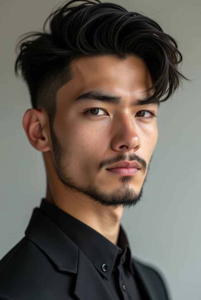 young black hair oval face with chin beard pronounced nose