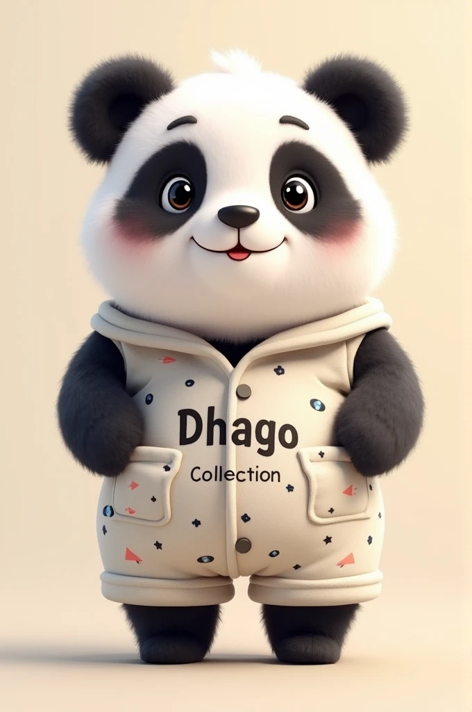 A mascot panda wearing a cute pjs set and in PJs set writen dhago collection