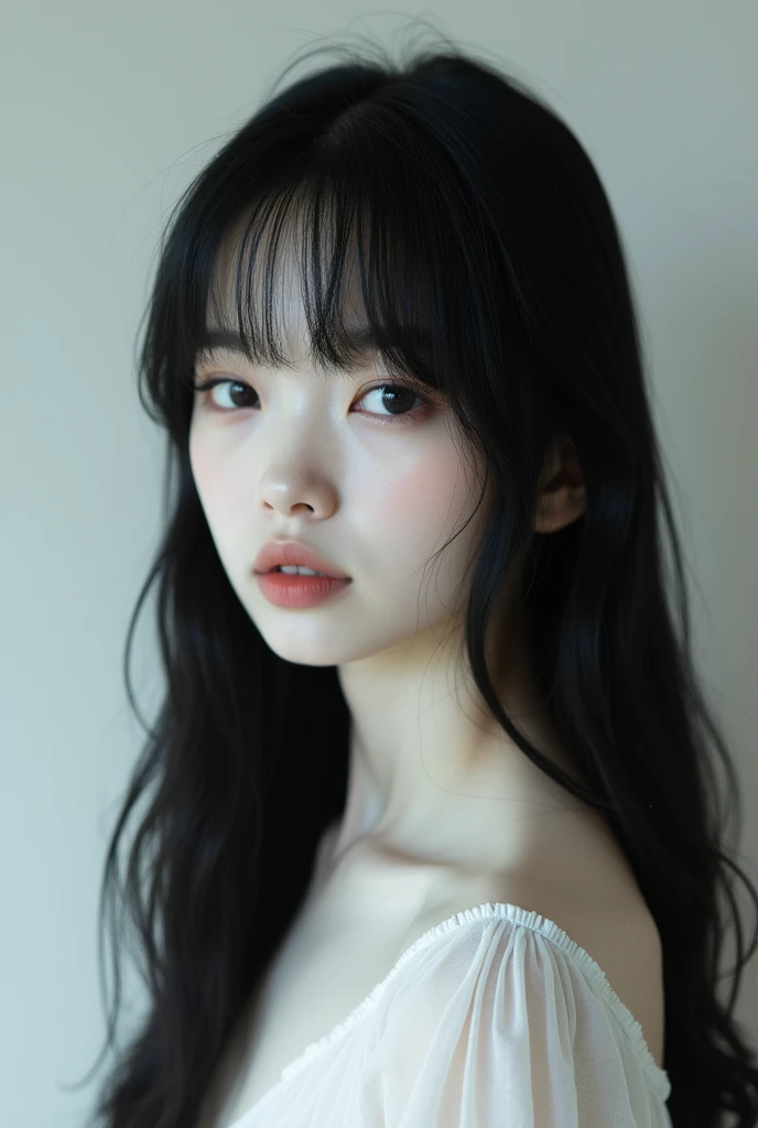 One with straight black hair,white-skinned