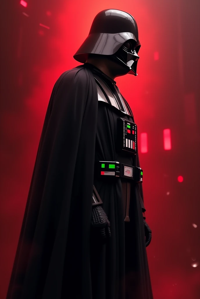 darth vader lokking like a villain epic and dark look from the side red vicinity
