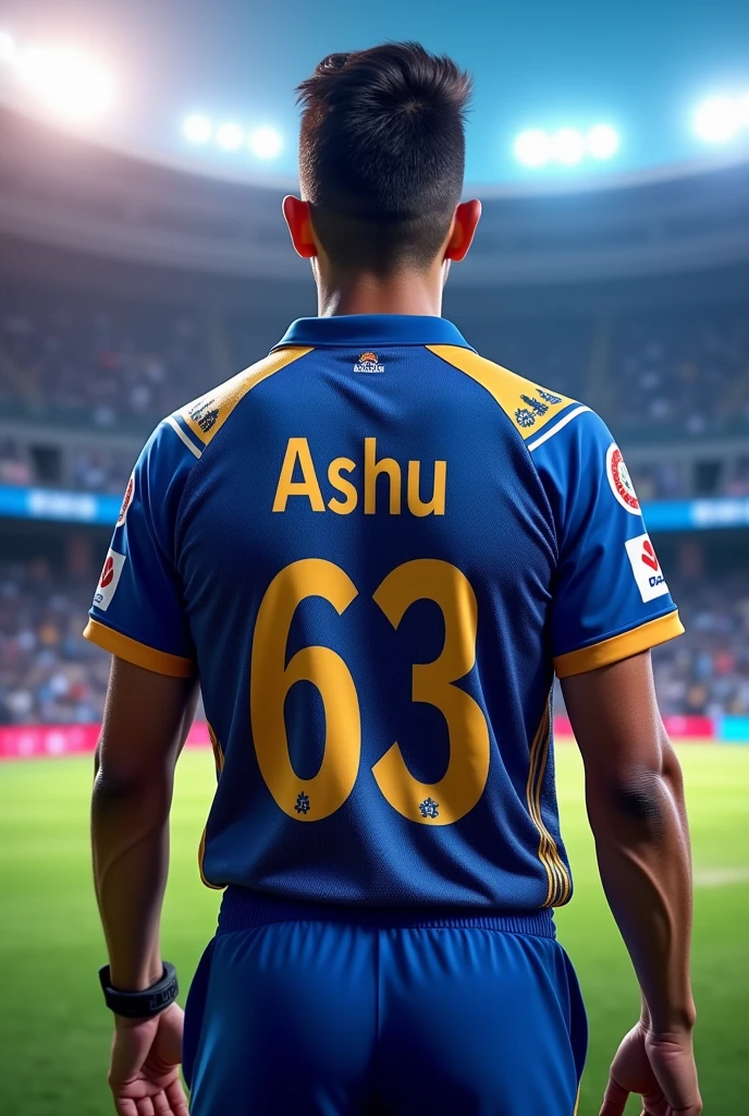 Mumbai Indians ke jursey per Ashu naam likho aur jursey number 63 aur Surya Kumar yadav pehna jursey