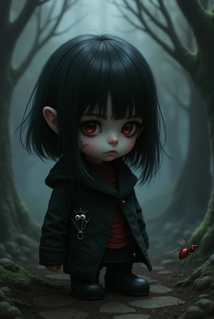 medium straight hair character dwarf mini ant emo
