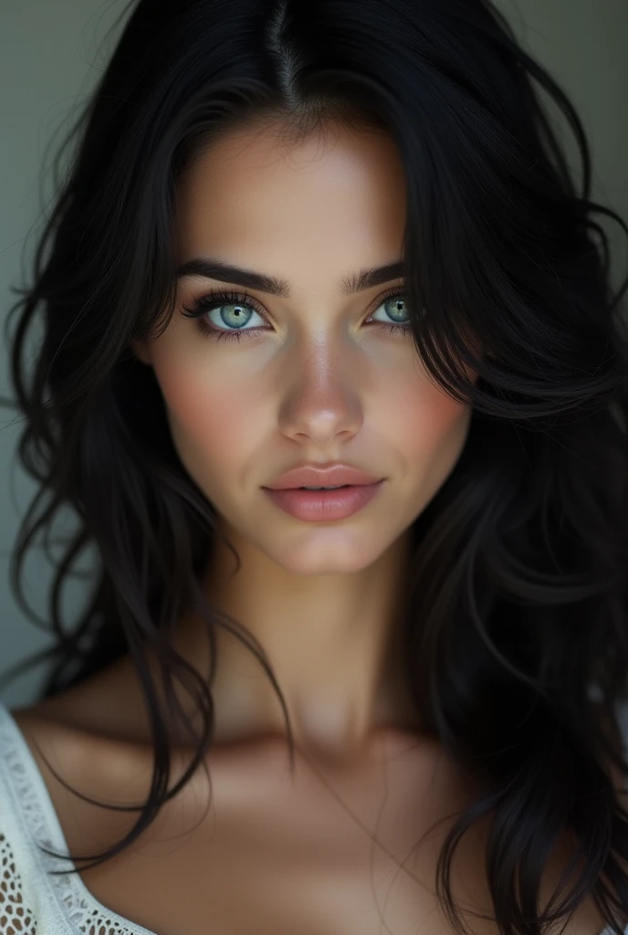 blue eyed woman with black hair