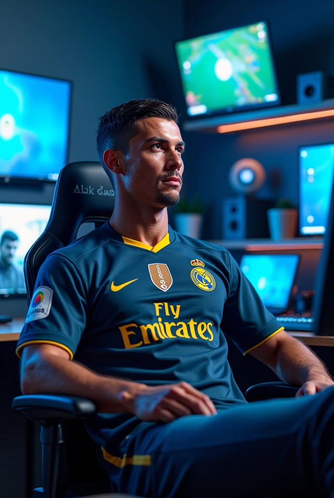 Cristiano ronaldo as a streamer wearing al nasar jersey 