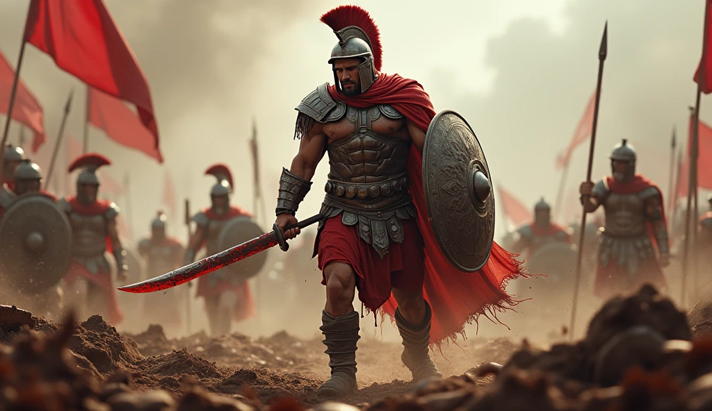 spartan warrior, fighting , bloody armor, epic, 8k