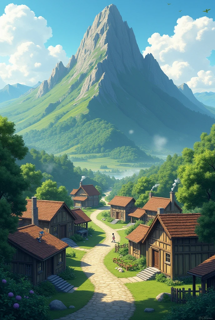 a village with a mountain besides it