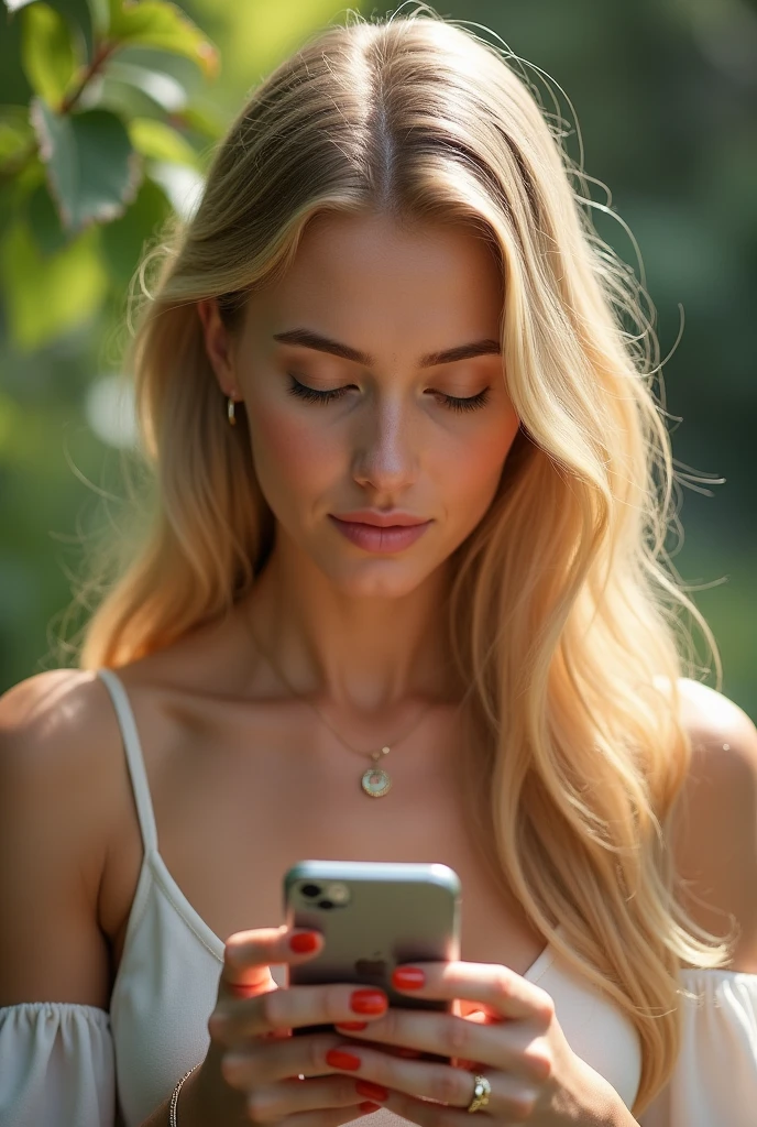 belle fille blonde avec son telephone