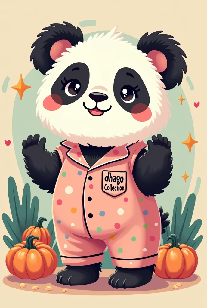 A mascot panda wearing a cute pjs set and in PJs set writen dhago collection in pocket side also some colorful cartoon