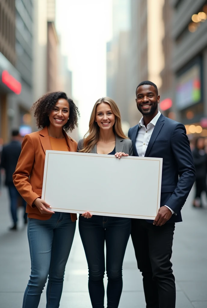 Make me a picture that represents three real people holding a blank check in a credit community