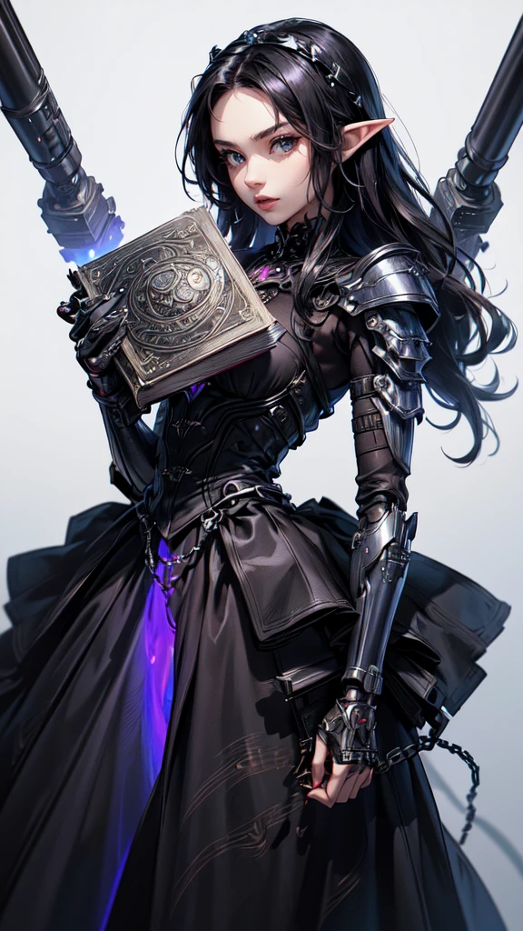 (Gothic Character Design Sheet:1.5),(Scary Doll,Red or dark purple lace、Embroidery and other embellishments。She was wearing a long black coat and a tight skirt.,Showing an elegant and mysterious temperament。Chains etc....,Old magic book,Romantic Rose,(Ordered rows:1.2,between:1.2,No overlap:1.2),((Clear lines,Clean background,White Background, Ultra-high resolution, masterpiece, Accurate, Anatomically correct, Textured skin, Very detailed, Attention to detail, Highest quality, 8k)),Detailed face, Detailed eyes, Fine hand,Elf girl luxury futuristic fashion,Floating above the ground,Explore the cityscape,Future Technology,Exquisite craftsmanship,Metal limbs with intricate design,人betweenと機械のシームレスな統合,surRealist,Otherworldly atmosphere,Utopian cityscape as background,Advanced weaponry is built into his body.,It emits a soft and vivid glow,Expressive and attractive appearance,Superhuman strength and agility,Develop a confident and powerful posture,High-resolution portraits with vibrant colors and exquisite details,Hand Gatling、Hands are weapons、Cyborg hands、Gun on shoulder、missile on the back、Missiles on the shoulder、Terminator、Weapons around、laser、Weapons on both hands and feet、Robot behind