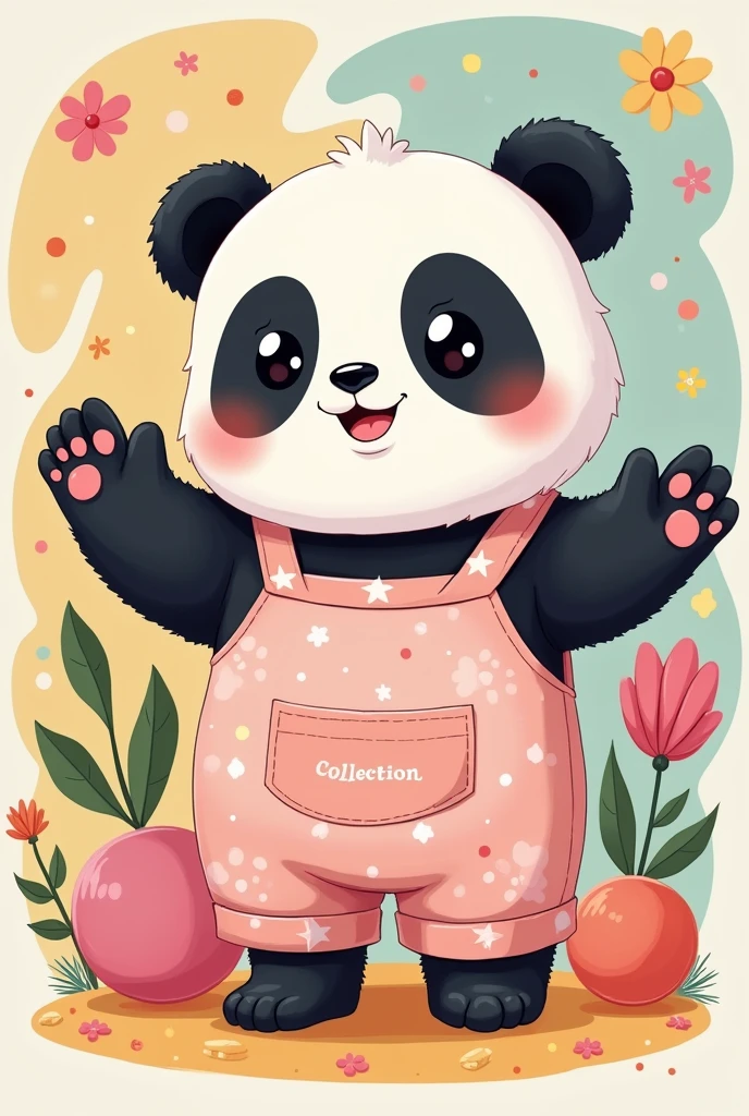 A mascot panda wearing a cute pjs set and in PJs set writen dhago collection in pocket side also some colorful cartoon