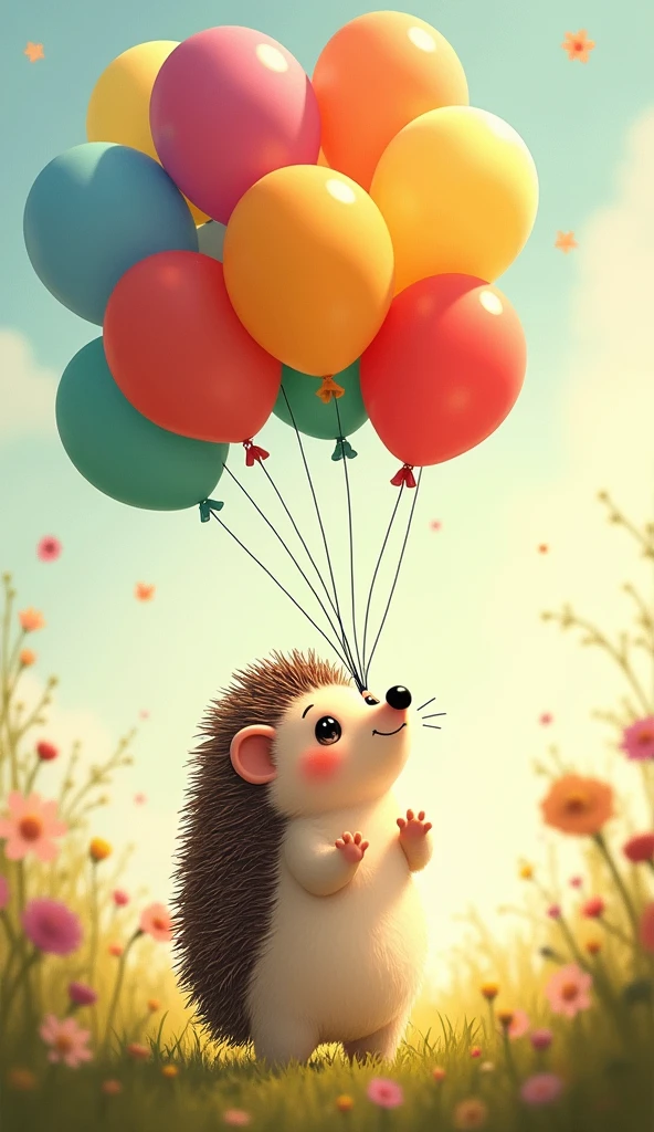 A cute hedgehog holds a lot of balloons「at this、Maybe I can fly...!」While muttering to myself,、The hedgehog was excited.、I feel the balloon gradually rise up.。The body floats gently、Just when I thought that the moment my dream would finally come true...「Pān!」And suddenly、The balloons burst all at once.。