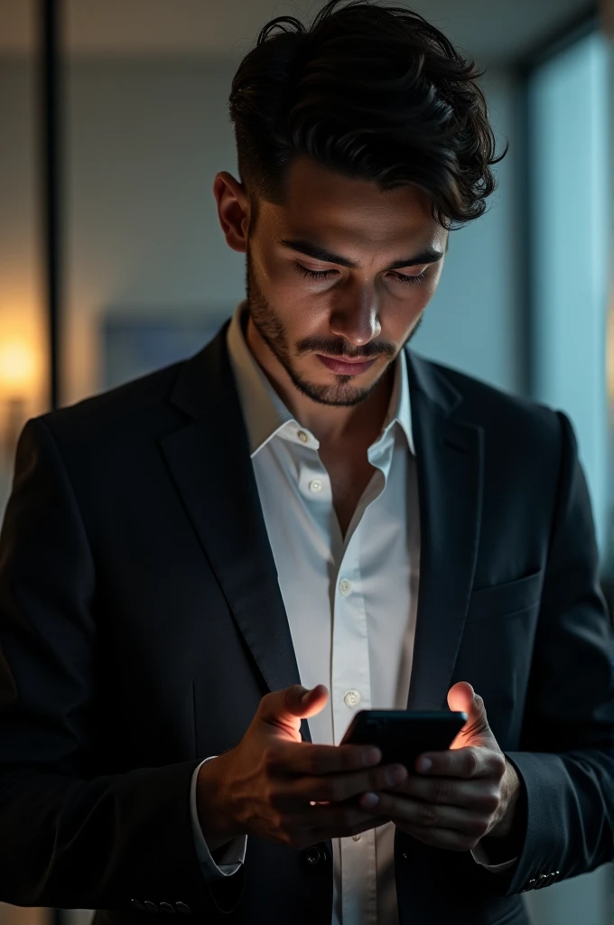 An important young man thinking sit with a phone in his hand