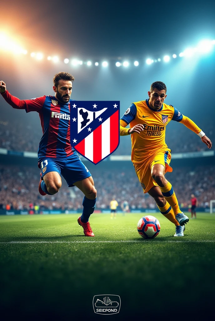 Advertising for a football match with the details of, Atletico Madrid vs Goldfinch, hour 10:30 Make sure the names are clear and correct in the center of the image