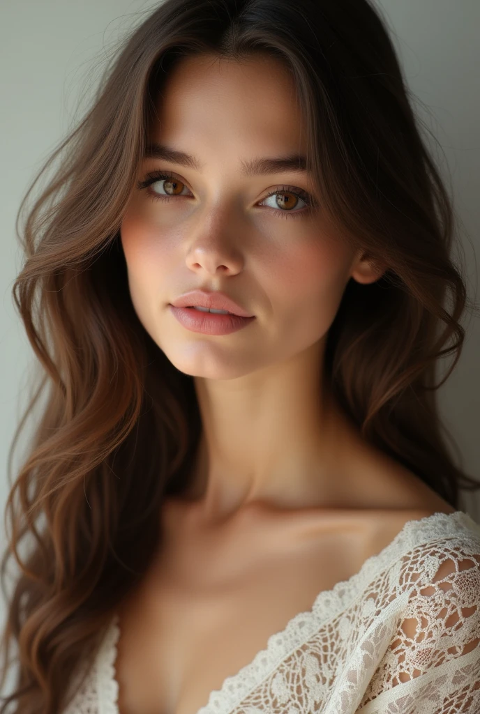 Brune, long hair, Brown eyes, naturel, Belle, wavy hair 
