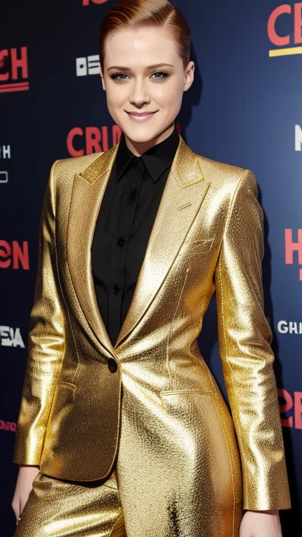 Evan Rachel Wood wearing clothes that highlight her sexy figure and smiling