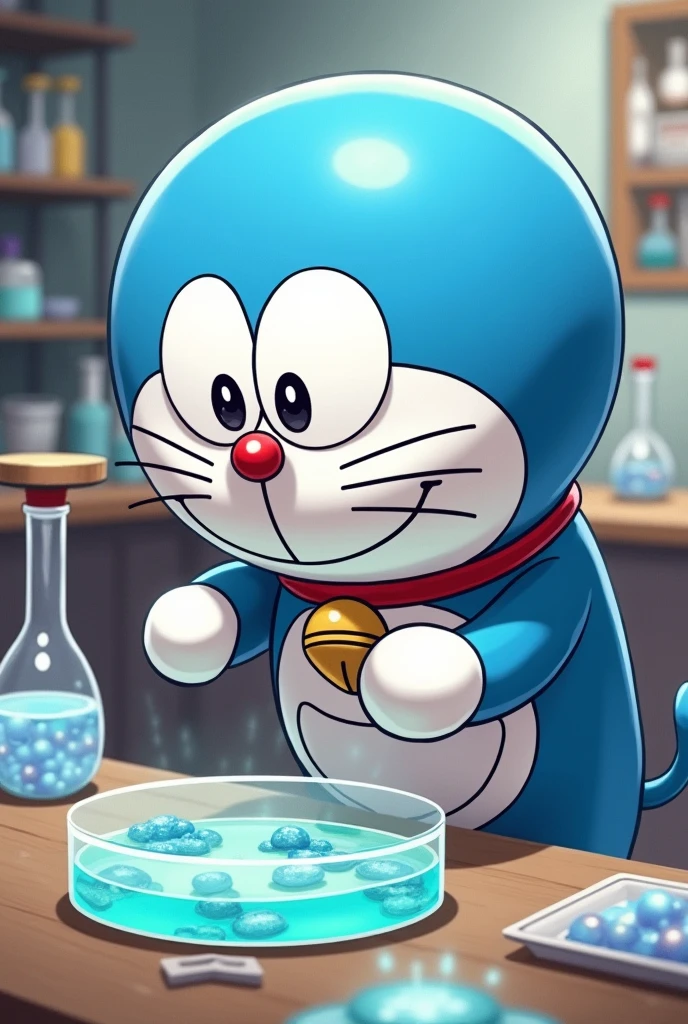 doraemon, preparing a petri dish by making bacterial cultures