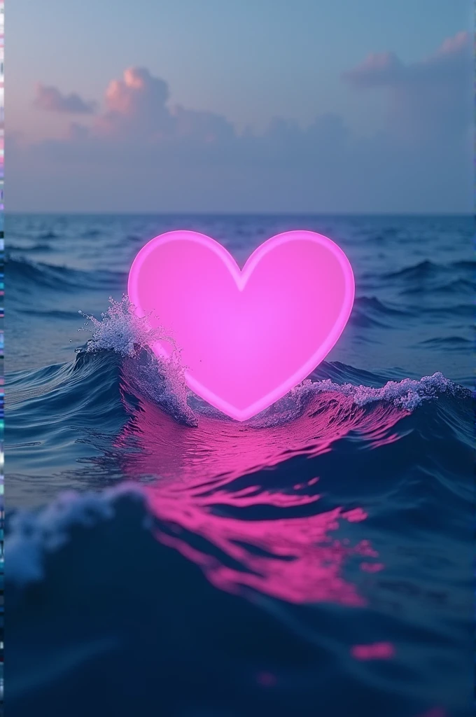 Ocean waves and a neon pink heart