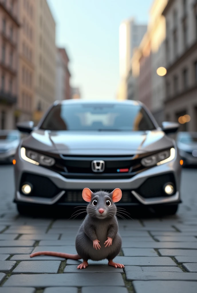 Rat in front of a Honda Civic car