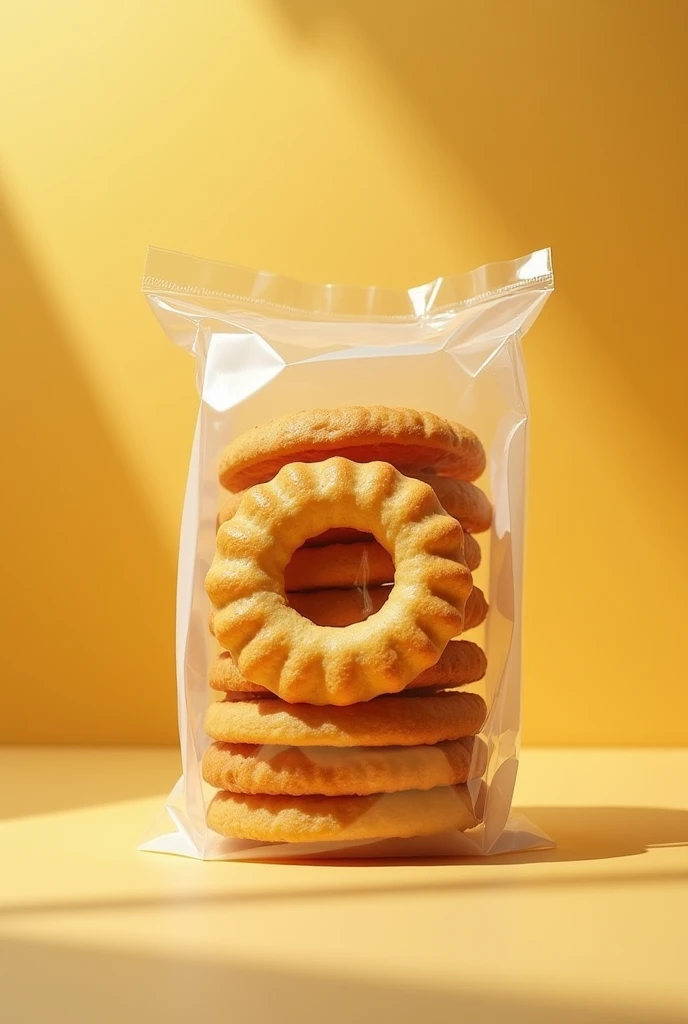 An image of a CLOSED package of ring-shaped honey biscuits for a television food advertisement