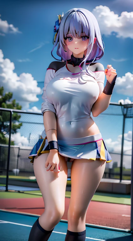 High school students エロ E-cup white hair bob Naked Being on the tennis court Beautuful Women tall Constriction Giving a Have sex Wearing tennis wear Sweating teats