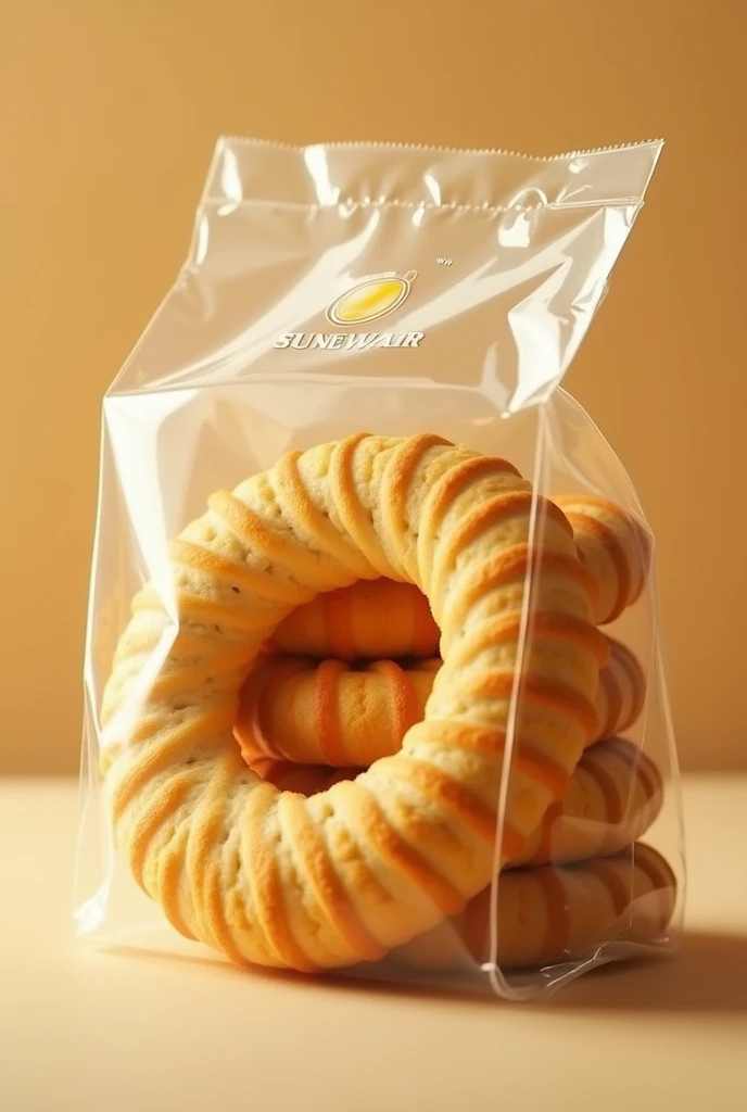 An image of a CLOSED package of ring-shaped honey biscuits for a television food advertisement 