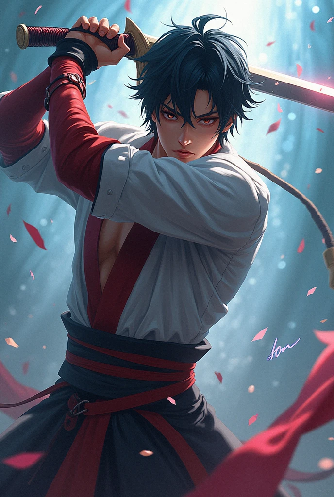 SOLO LEVELING JIN WOO WITH SWORD AND WRITE RGxMrIGL JOD IN IT 