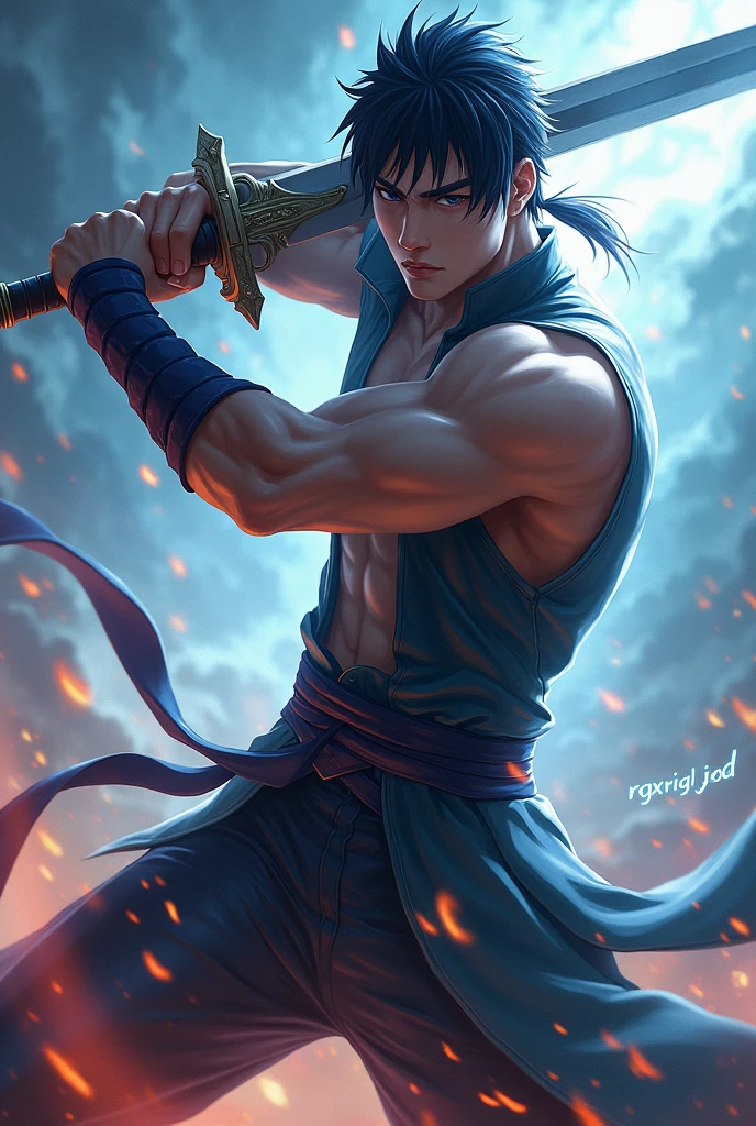 SOLO LEVELING JIN WOO WITH SWORD AND WRITE RGxMrIGL JOD IN IT 