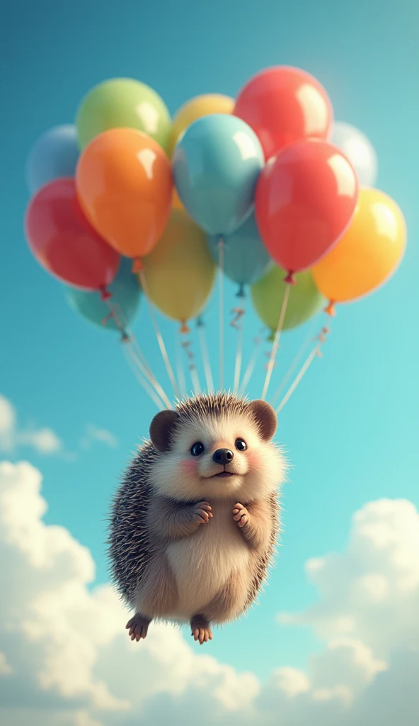 A cute hedgehog was flying through the sky with a bunch of balloons, but the balloons burst and he fell to the ground.