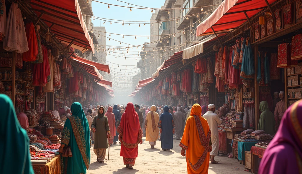 The famous market of Chishtian, where people from all over the city come to shop, is always bustling. Especially during Eid days, when colorful clothes, shoes and Eid accessory shops are decorated everywhere.