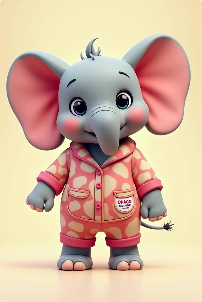 A mascot elephant wearing a cute pjs set and in PJs set writen dhago collection in pocket side also some colorful cartoon