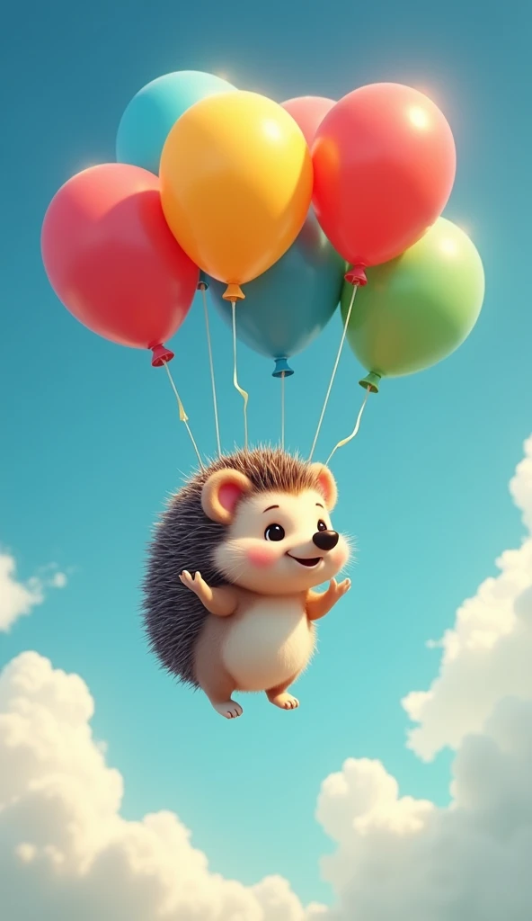 A cute hedgehog was flying through the sky with a bunch of balloons, but the balloons burst and he fell to the ground.