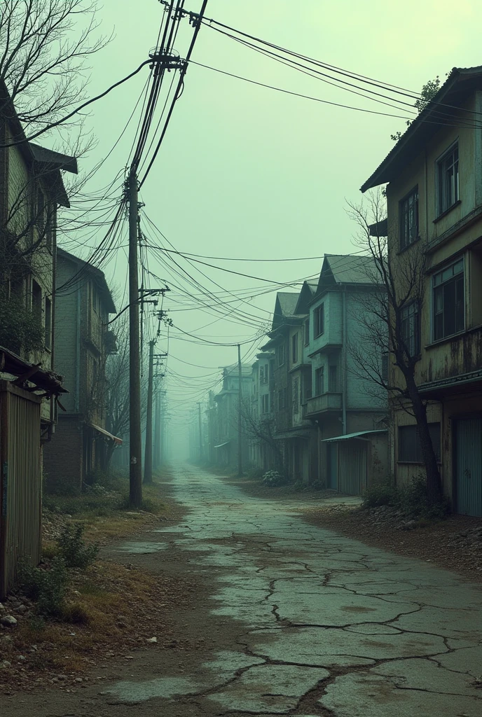 A neighborhood next to a park and in that park there are no trees or flowers, everything is ruined and very dry. 