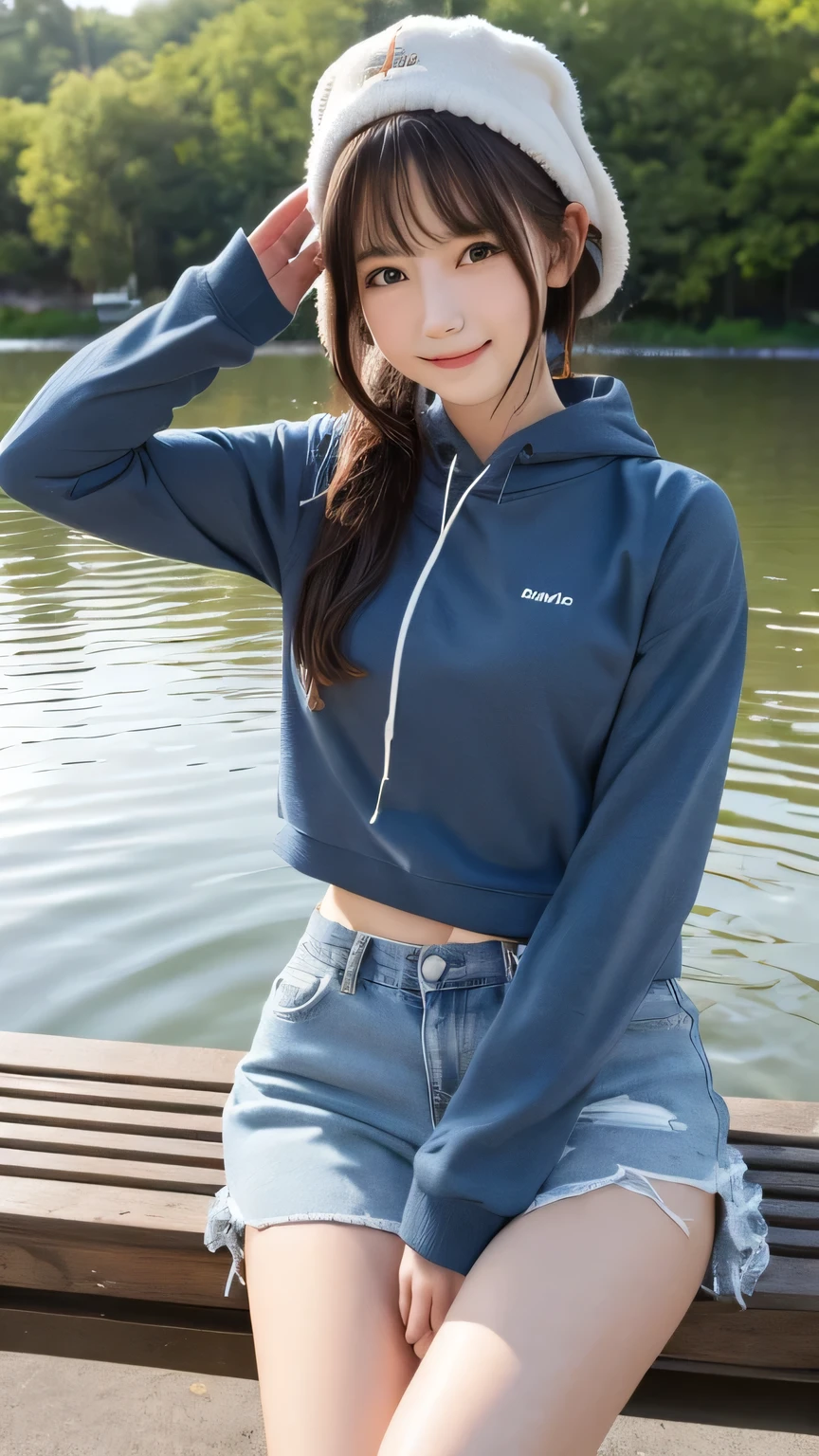 Best image quality (8k, High resolution, masterpiece: 1.2), Very detailed, Random Hairstyles, 26-year-old woman,
Extraordinary beautiful girl、Cute and beautiful face details、(Dealing with the Children_v1:0.008)、
score_9, score_8_upper, score_7_upper,
situation: A fishing girl enjoys early morning fishing on a quiet lakeside。The water surface sparkles in the morning sun.、She is staring at the float with a serious expression.。
system: Sitting on a small stone on the lake shore、Holding the fishing rod tightly。One foot on the ground、The other one is sitting with his knees up。
Camera angle: A shot of her from behind、Capture the tip of your fishing rod and the sunrise over the water together。I can see her concentrated expression.。
clothing: A light fleece jacket and jeans、Wearing waterproof boots。Wear a cap on your head、Hair tied in a ponytail。
,Active stop temporarily ,
On her side、The thunder danced。
Focus on the upper waist
, Random cute poses ,Big eyes ,Puffy eyes , Heart pupil, blush , Big shy smile , salute