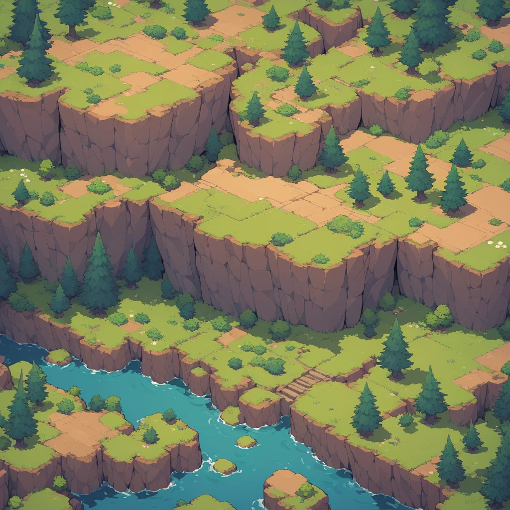 Retro video game style, pixelated, vibrant colors, 8-bit characters, blocky shapes, sharp lines, detailed shading, classic gaming vibe, nostalgic atmosphere, classic arcade games. Masterpiece:1.2, ultra-detailed, illustration style. 2D texture, stone texture, 4K seamless mud texture, video game texture, dirt texture. Game tiles, grass, 3/4th perspective trees, 3/4th perspective tileable rock texture, 3/4th perspective tileable cliff formations, tileable trees, top-down view, tileable texture. Very detailed cliff texture, intricate stones.

Mountain Terrain: Diverse mountain shapes and elevations, including peaks, ridges, and valleys.

Texture Detail: High resolution with intricate details like rocky surfaces, crags, and natural erosion patterns.

Seamless Pattern: Ensure that the edges of the tile seamlessly align with adjacent tiles to create a continuous and coherent mountain range when repeated