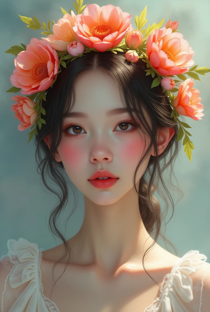 Look at beautiful girl. with flower bans