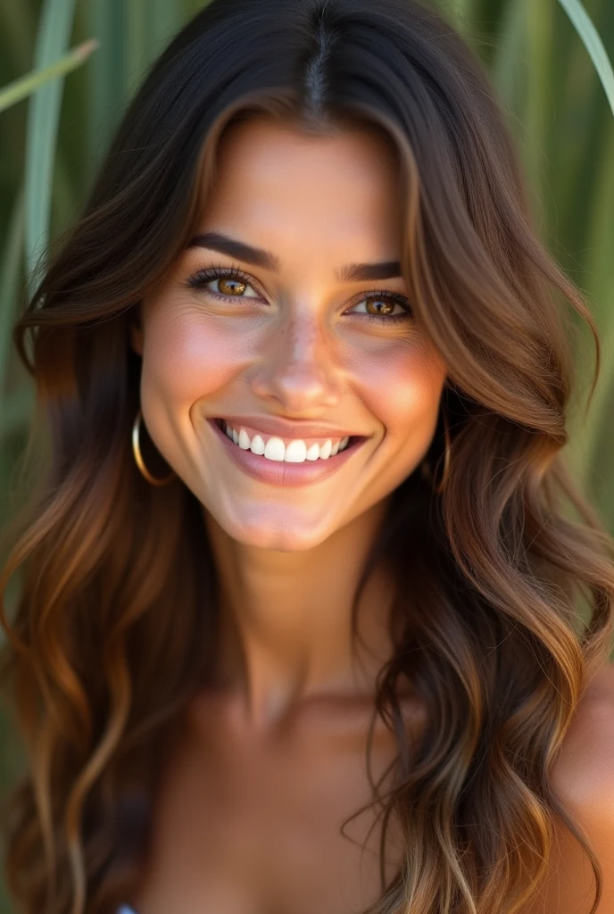 Brune, long hair, Brown eyes, naturel, Belle, wavy hair, smiling