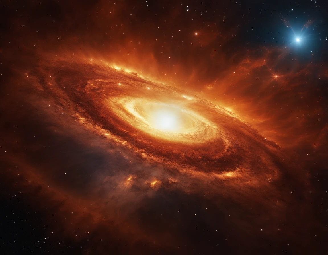 And God let there be light. Graphic image of the first words of the book Genesis, massive explosion of the big bang, colors and stars, Creation of a new galaxy . Close up, intense and strong colors, maximum quality with the best pixels, 4k, close up, orange nebula of the creation of the world.