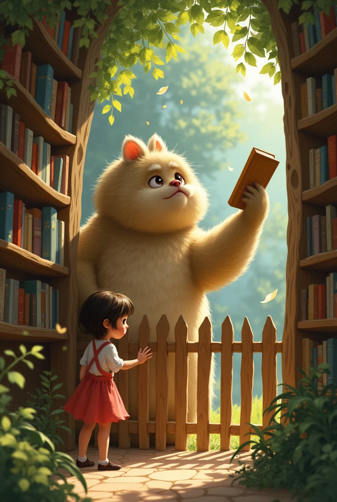 Create an image for story books
As she peeked through the fence, Ellie saw a large, furry creature struggling to reach a book on a high shelf.